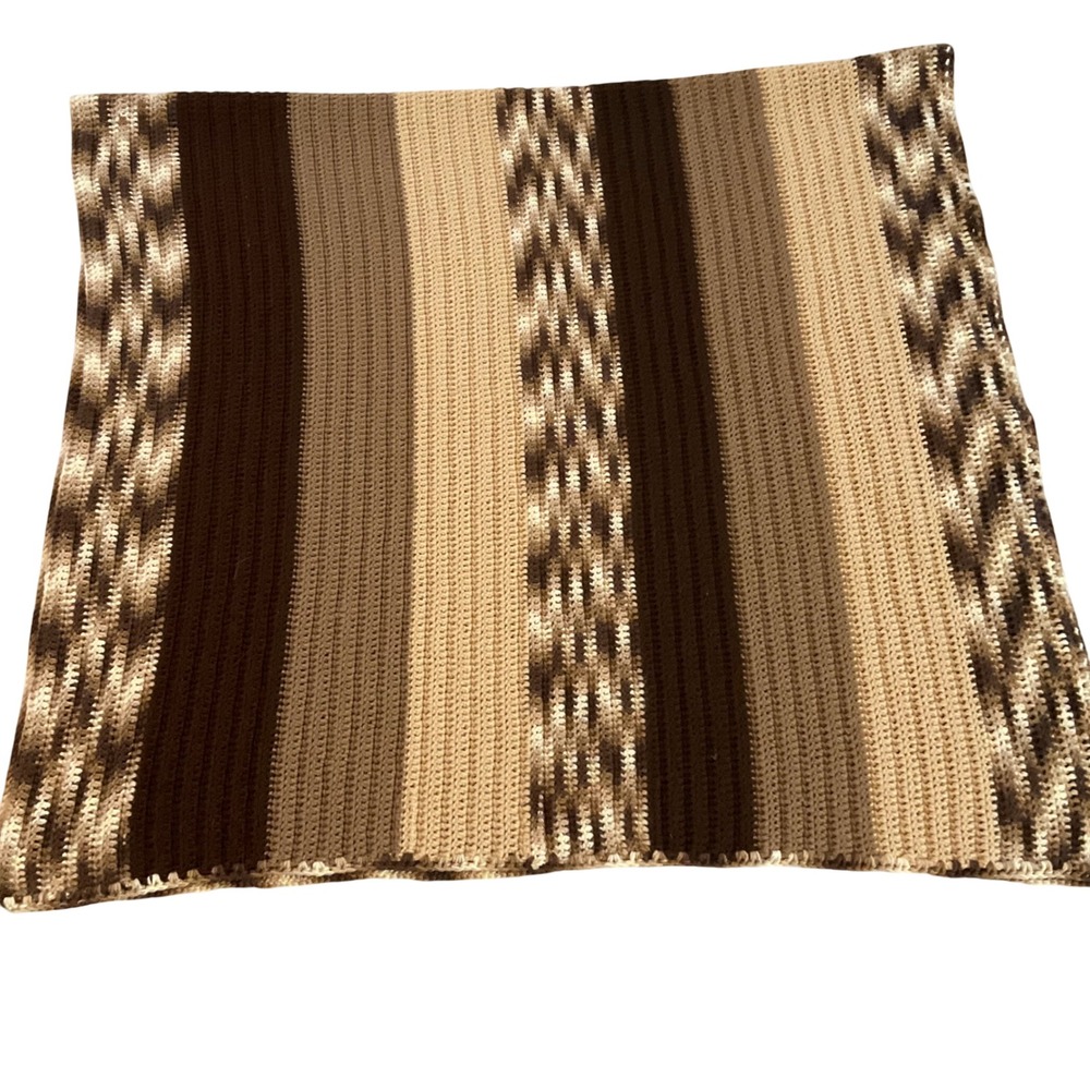Handmade Crochet Blanket Throw Striped Earth Tones Cozy Warm Home Decor